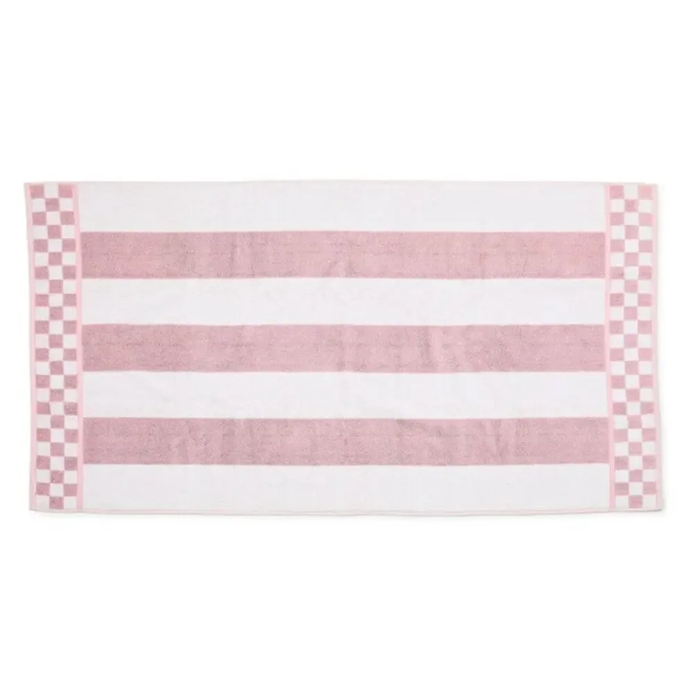 NEW Mackenzie-Childs Cotton Bath Towel with Rosy Check Border